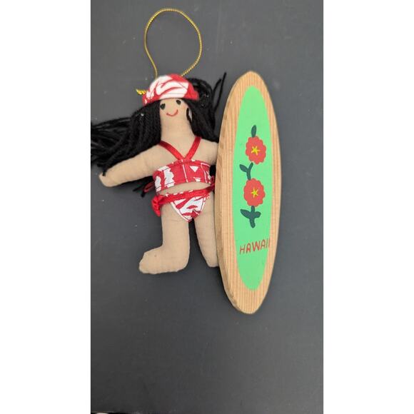 Lot Of 8 Hawaiian Island Hula Tiki Surf Santa Christmas Ornaments Cloth - Picture 2 of 9